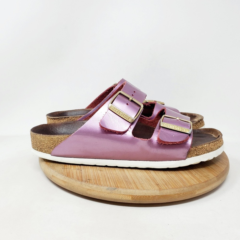 Birkenstock Arizona 37 Womens 6 Sandals Pink Purple Metallic Buckles Slide Shoes